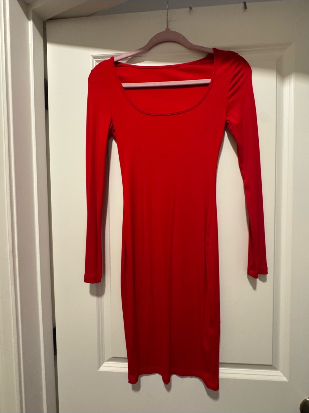 Red Long Sleeve Scoop Neck Dress XS
